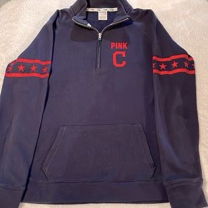 Women’s Pink Cleveland Indians size L quarter zip, navy blue crew neck
